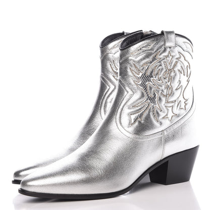 Saint Laurent Metallic Calfskin Rock 40 Cowboy Ankle Boots 38.5 Argento 3 of 9