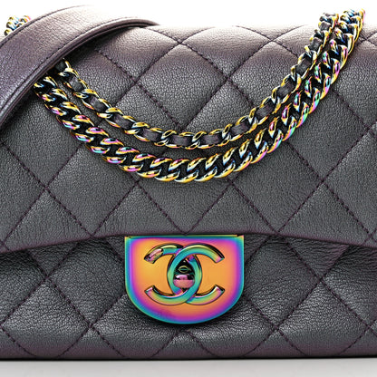 Chanel Iridescent Goatskin Quilted Small Double Carry Waist Chain Flap Purple 8 of 13