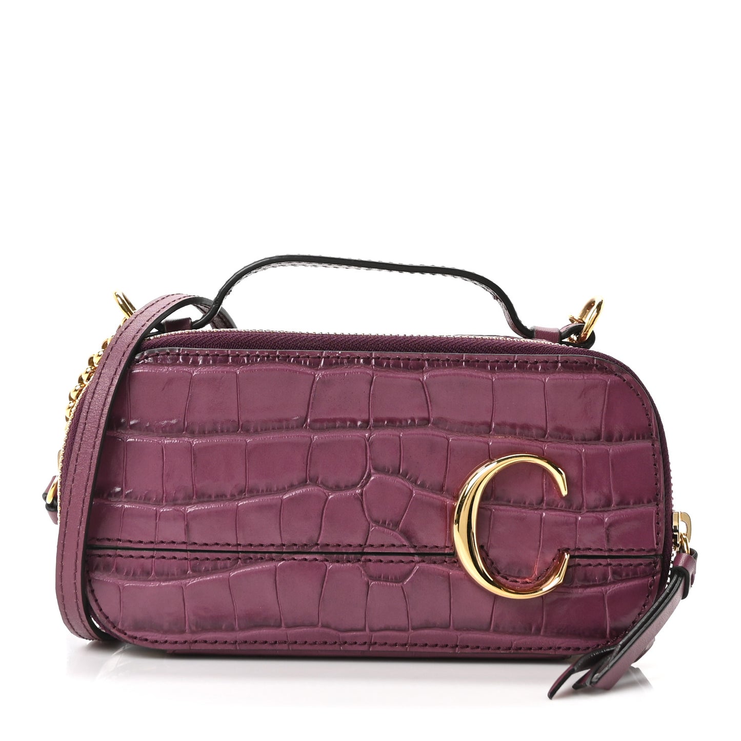 Calfskin Crocodile Embossed Mini C Vanity Bag Crushed Violet