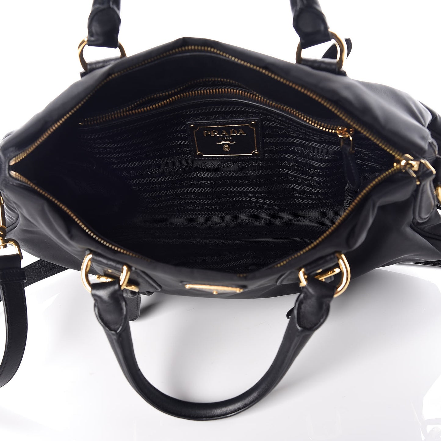 Nylon Tessuto Soft Calfskin Small Shopping Satchel Black