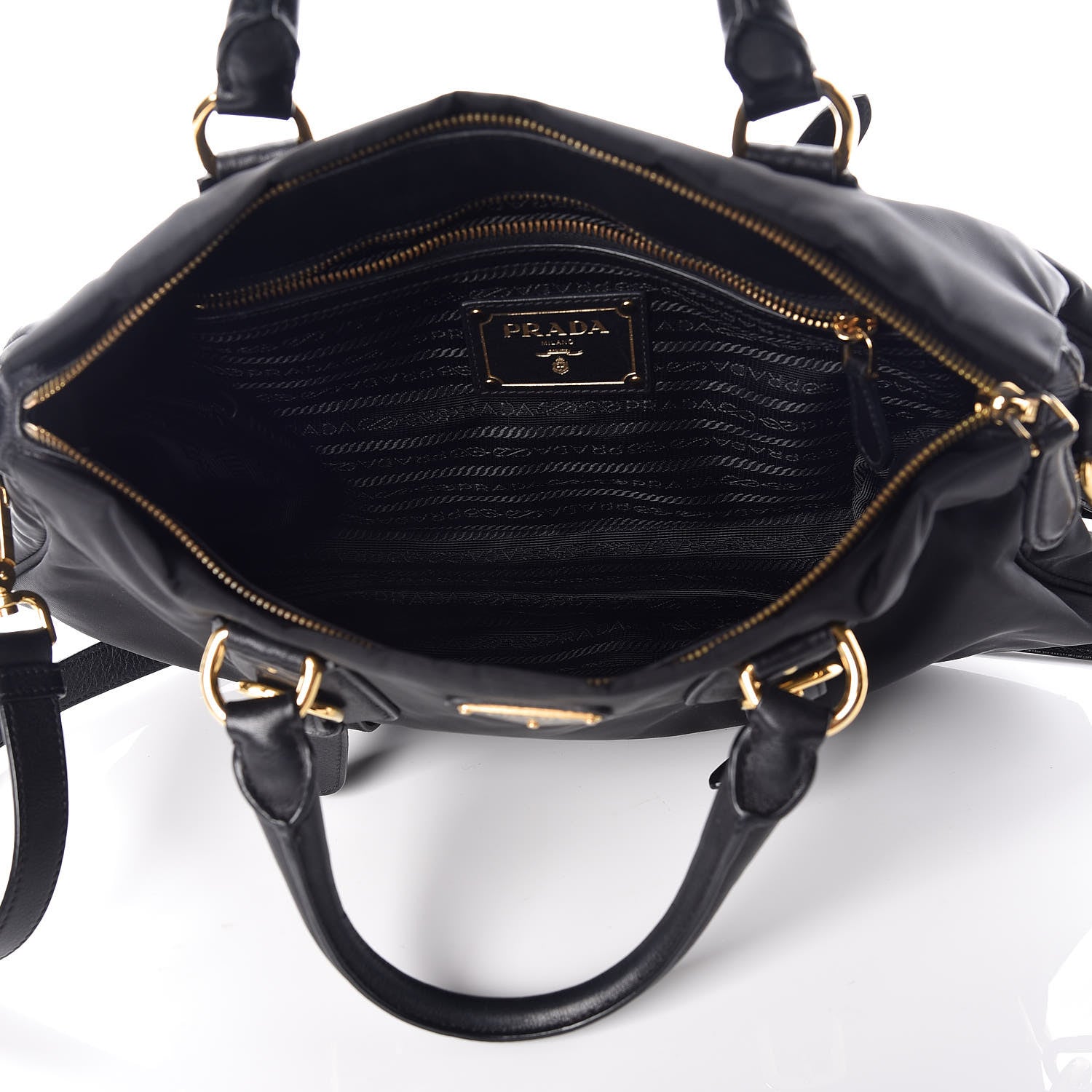 Prada Nylon Tessuto Soft Calfskin Small Shopping Satchel Black 6 of 11