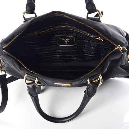 Prada Nylon Tessuto Soft Calfskin Small Shopping Satchel Black 6 of 11