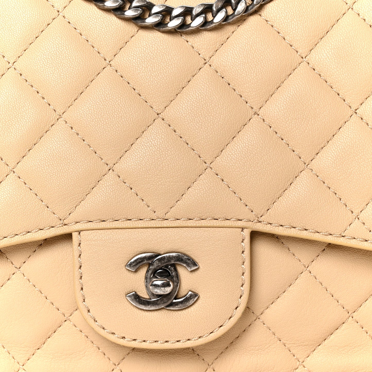 Lambskin Quilted Large Natural CC Flap Beige