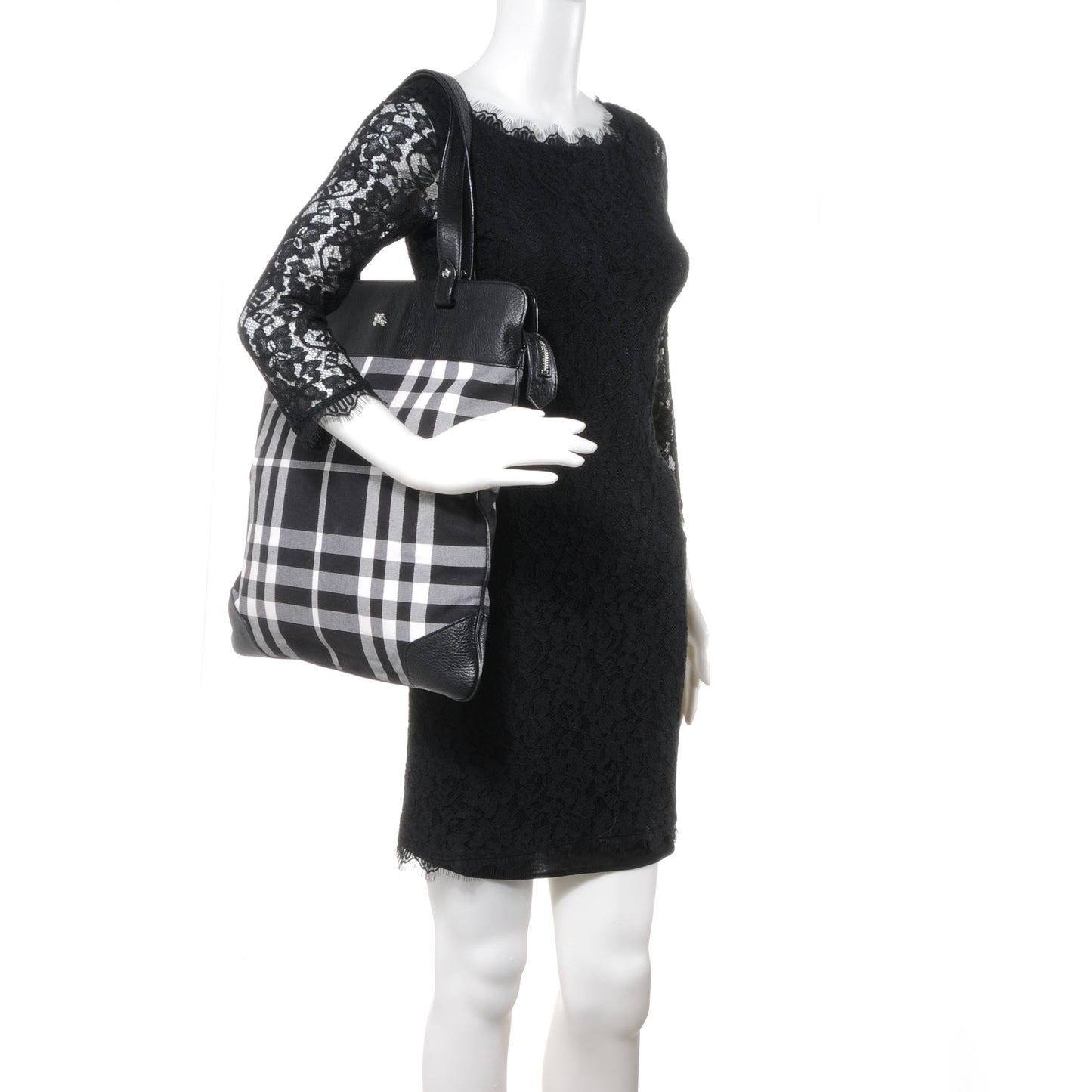 Canvas Check Large Tote Black