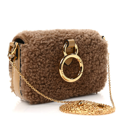 Fendi Curly Shearling Shiny Nappa Nano Baguette Charm Camel 2 of 8