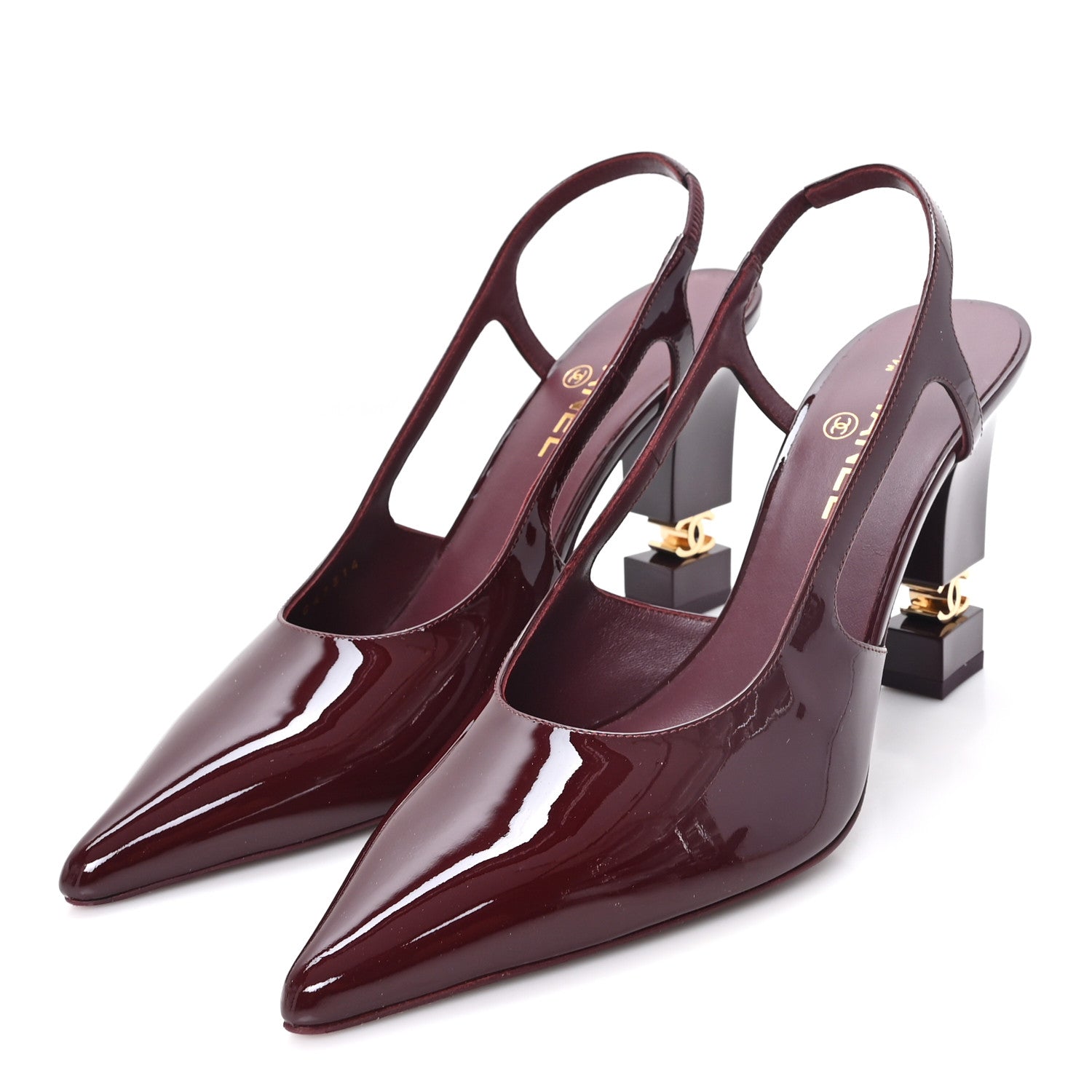 Chanel Patent Calfskin Slingback CC Cutout Pumps 40 Dark Burgundy 4 of 10