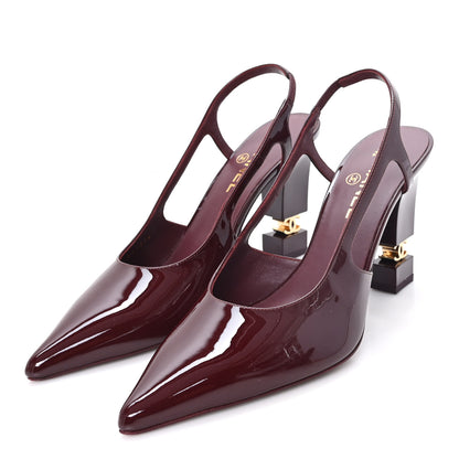 Chanel Patent Calfskin Slingback CC Cutout Pumps 40 Dark Burgundy 4 of 10