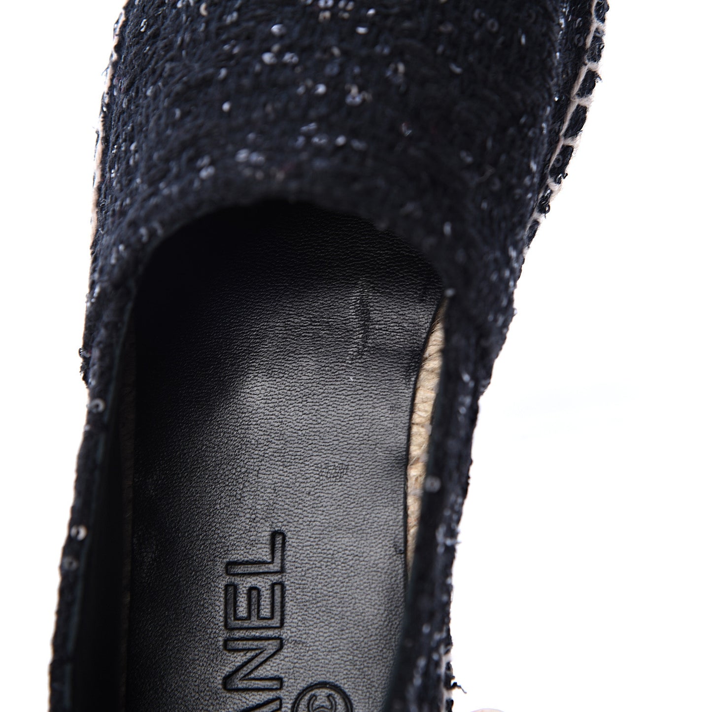 Tweed Patent Goatskin Sequin CC Espadrilles 36 Black