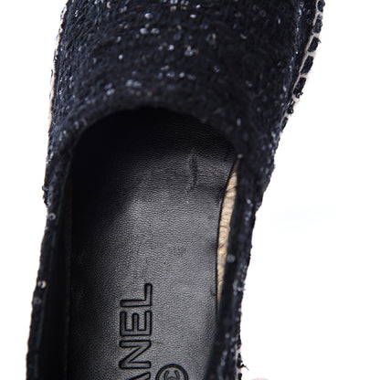 Chanel Tweed Patent Goatskin Sequin CC Espadrilles 36 Black 10 of 12