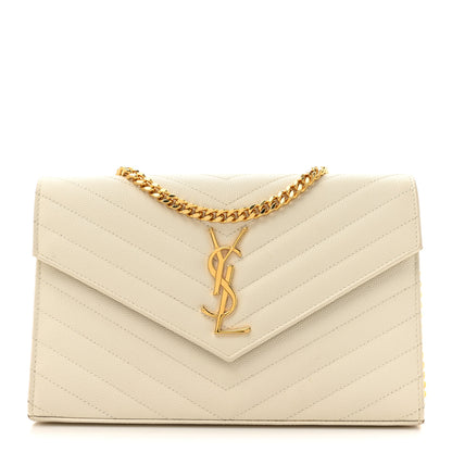 Saint Laurent Grain De Poudre Matelasse Chevron Monogram Chain Wallet Crema Soft 1 of 18