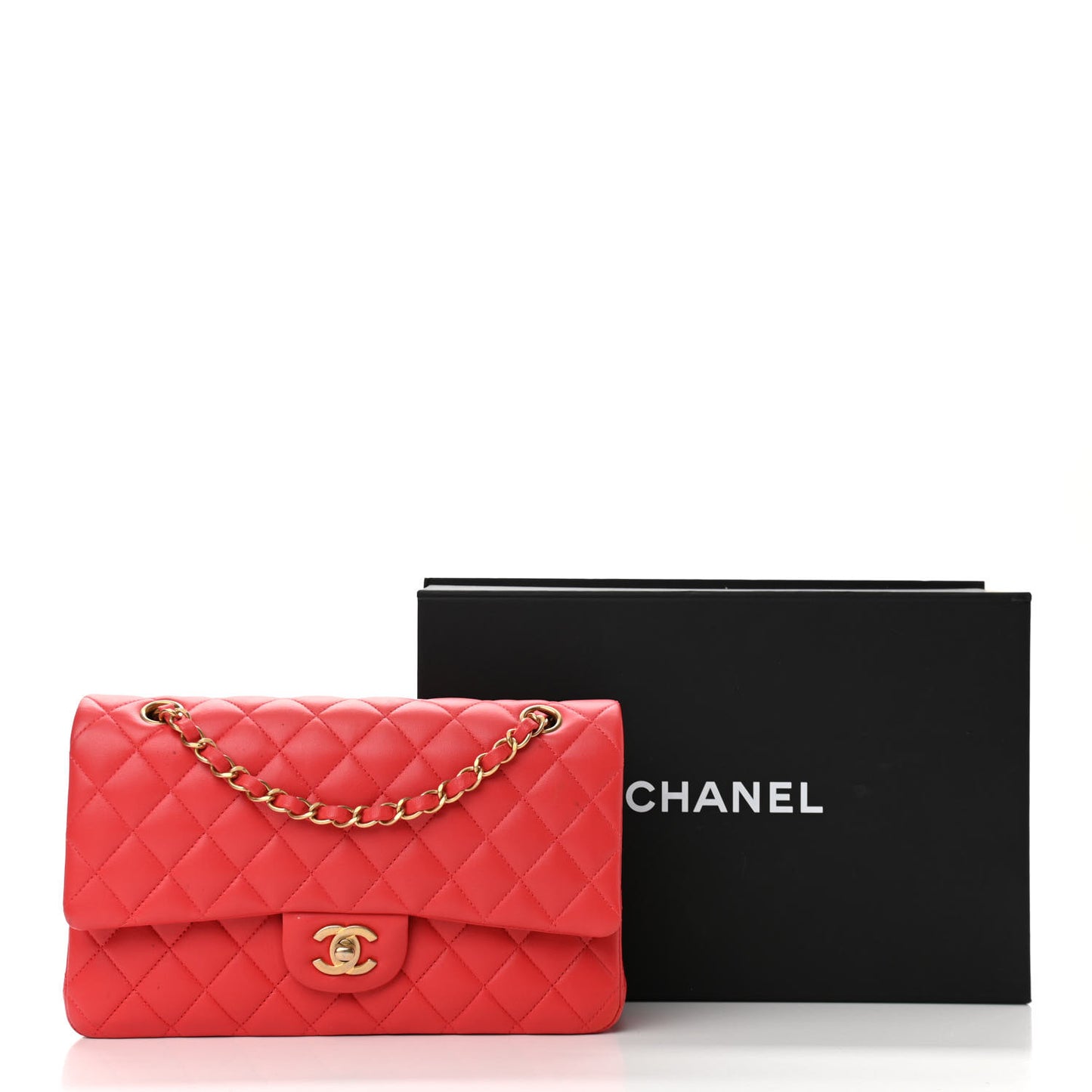Lambskin Quilted Medium Double Flap Red