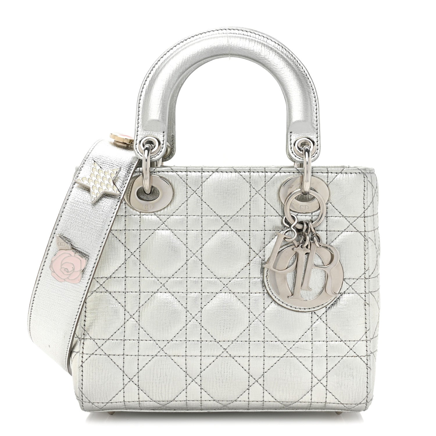 Christian Dior Metallic Grained Calfskin Cannage Small Lucky Badges My Lady Dior Silver 1 of 9
