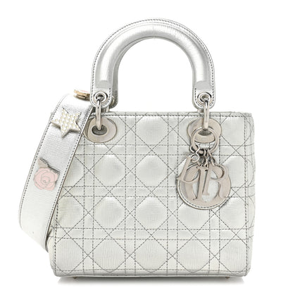 Christian Dior Metallic Grained Calfskin Cannage Small Lucky Badges My Lady Dior Silver 1 of 9