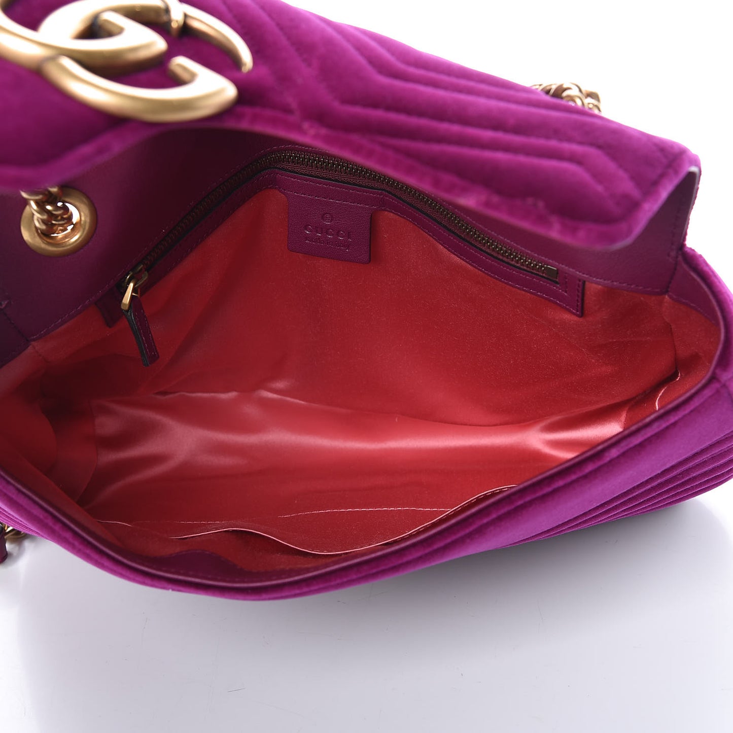Velvet Matelasse Medium GG Marmont Shoulder Bag Fuchsia Violet Cyclamen