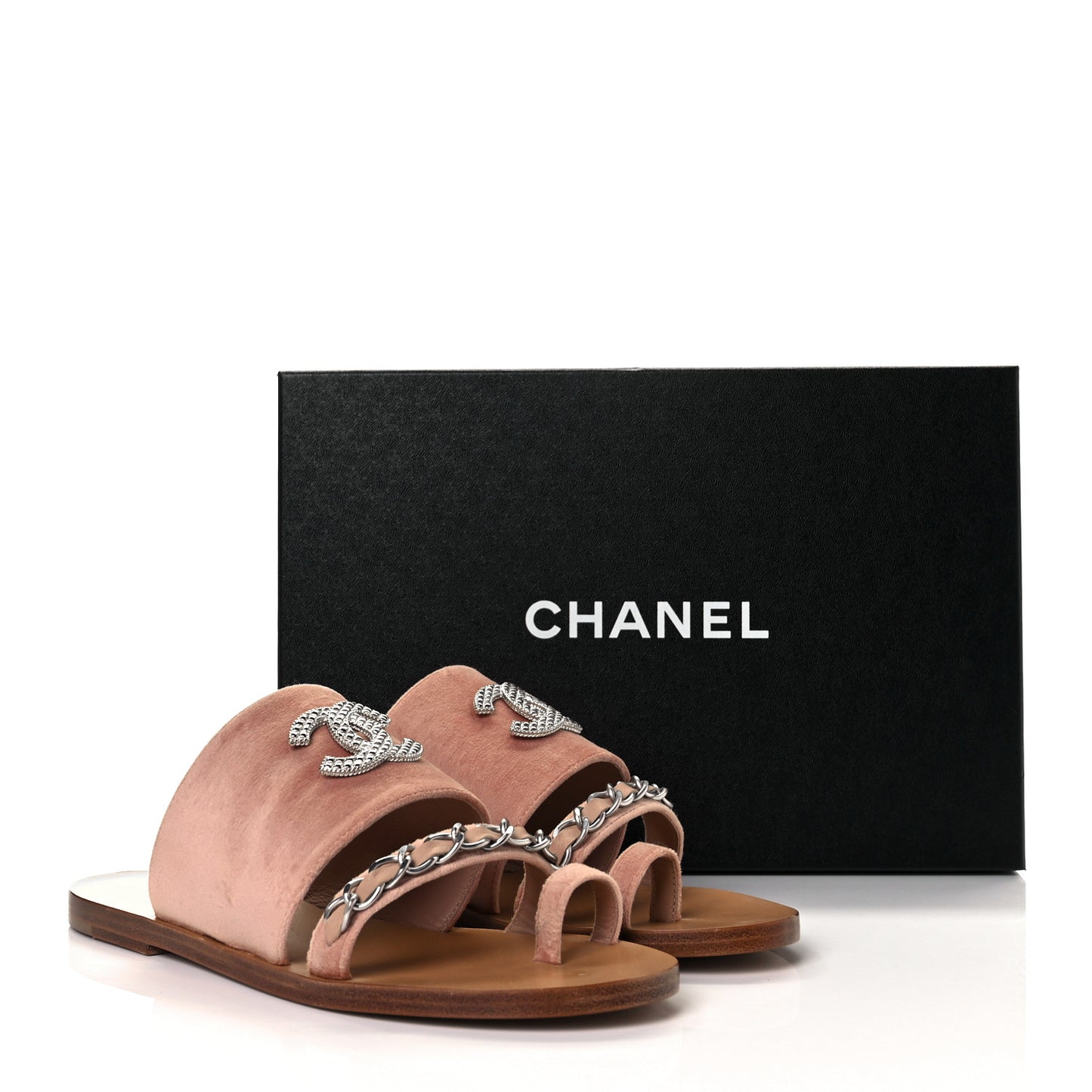 Velvet Chain Mule Sandals 39 Beige