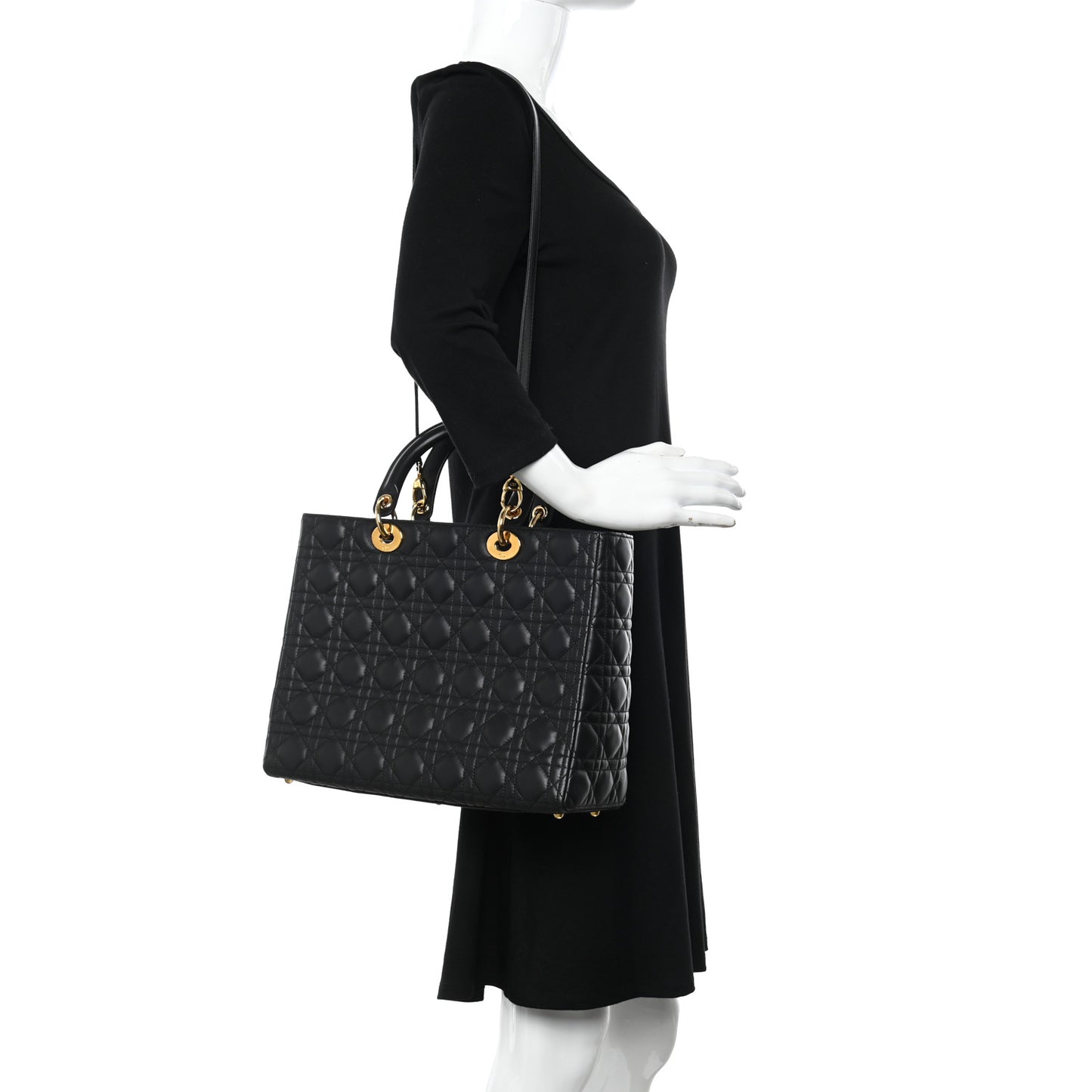 Lambskin Cannage Large Lady Dior Black