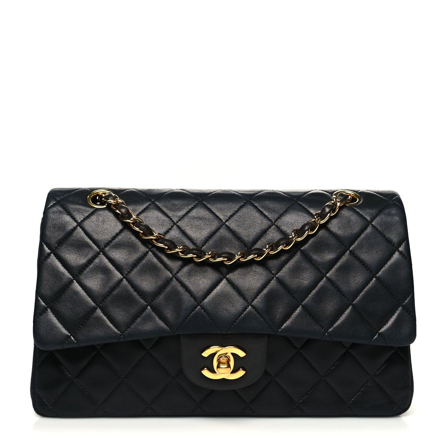 Lambskin Quilted Medium Double Flap Black