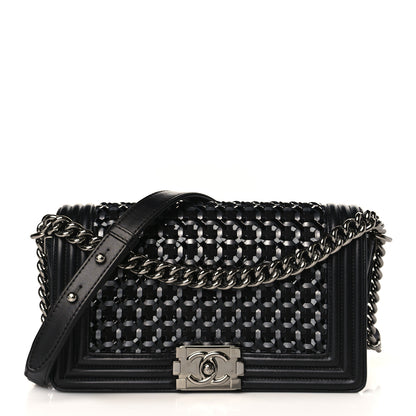 Chanel Calfskin Patent Braided Medium Boy Flap Black 1 of 9