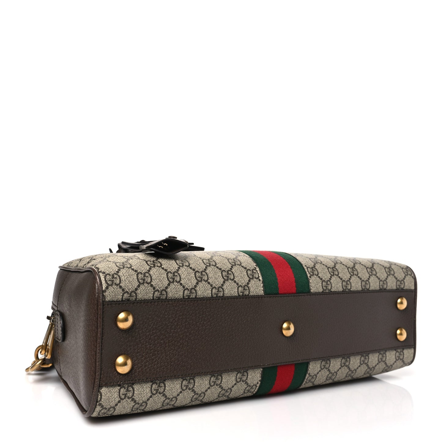 GG Supreme Monogram Textured Dollar Calfskin Web Medium Savoy Bowling Bag Beige Ebony New Acero