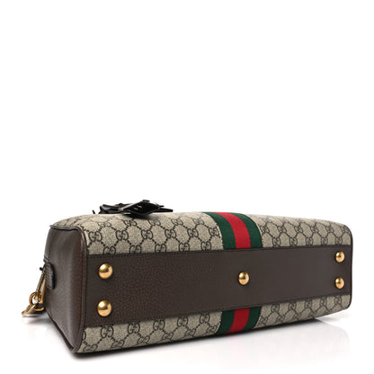 Gucci GG Supreme Monogram Textured Dollar Calfskin Web Medium Savoy Bowling Bag Beige Ebony New Acero 4 of 10