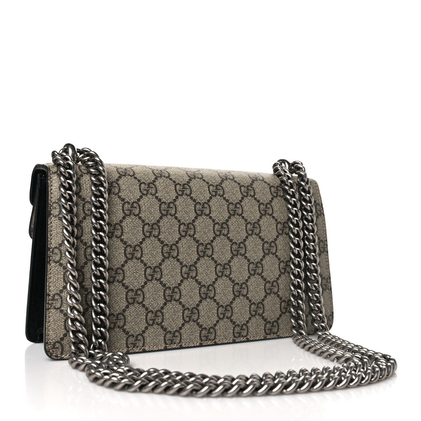 GG Supreme Monogram Suede Crystal Small Dionysus Shoulder Bag Beige Ebony Black