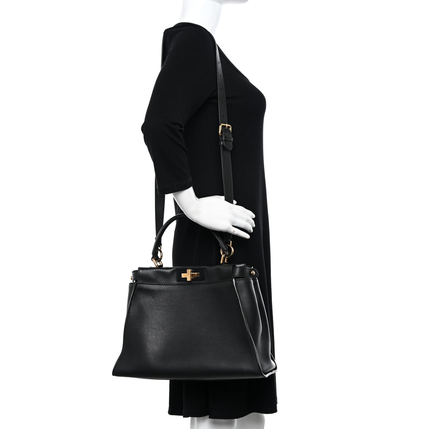 Vitello Seta Shiny Nappa Medium Peekaboo Iconic Satchel Black