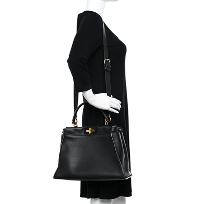 Fendi Vitello Seta Shiny Nappa Medium Peekaboo Iconic Satchel Black 2 of 10