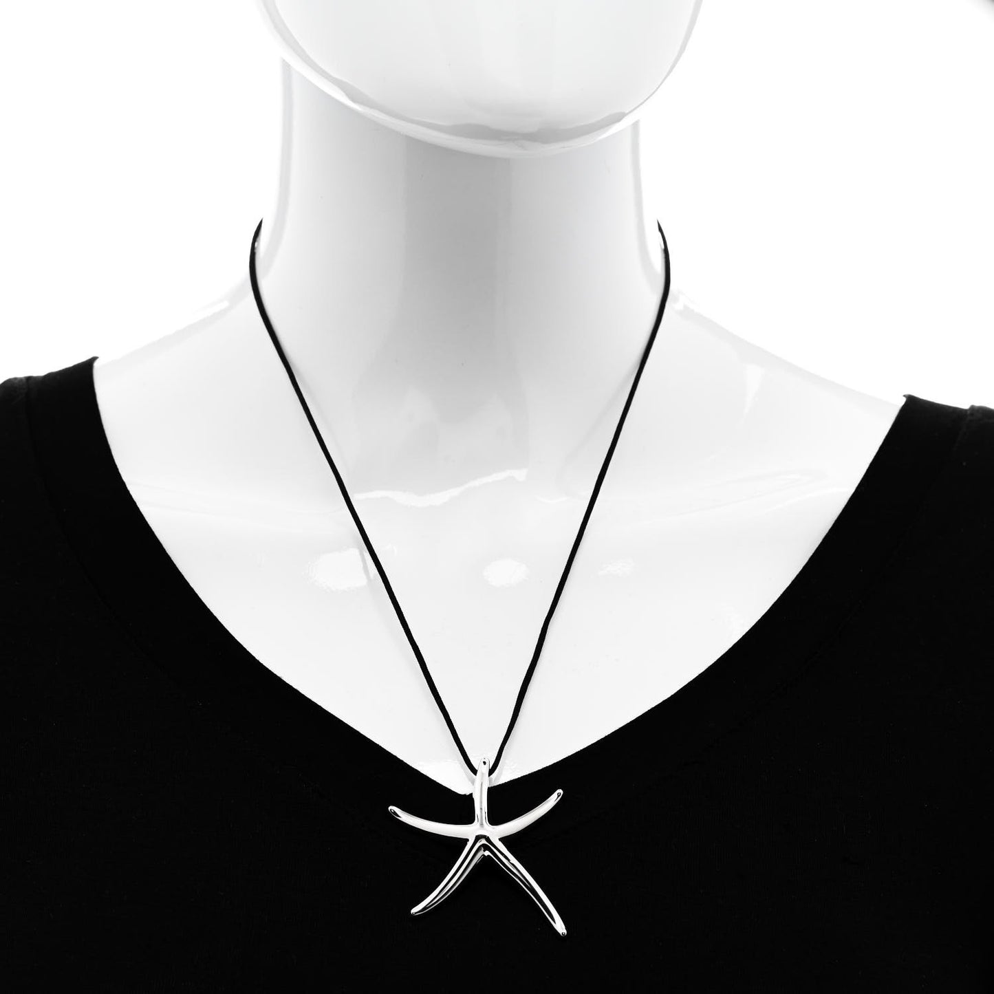 Sterling Silver 42mm Elsa Peretti Starfish Pendant Cord Necklace