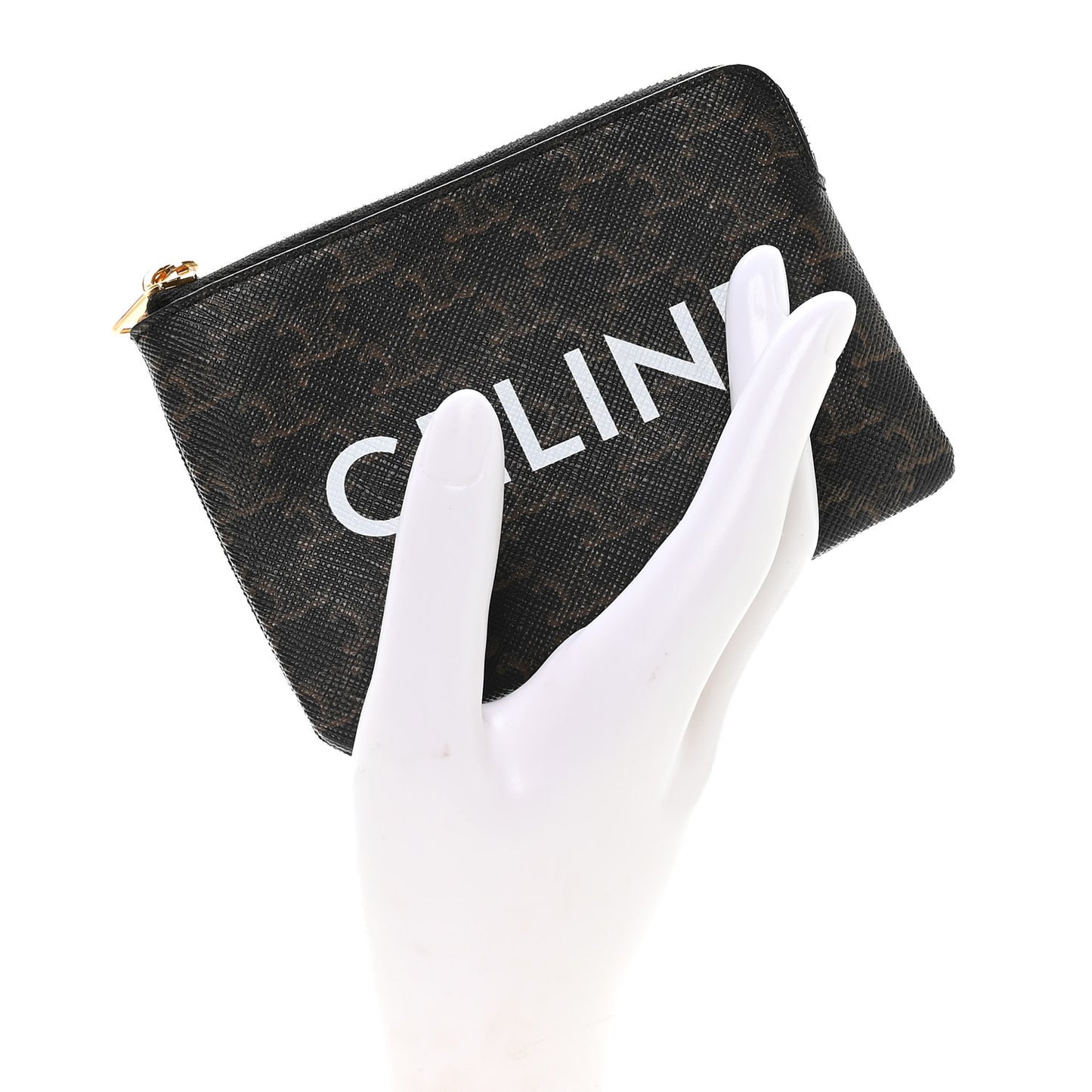 Triomphe Canvas Logo Coin and Card Pouch With Hook Black
