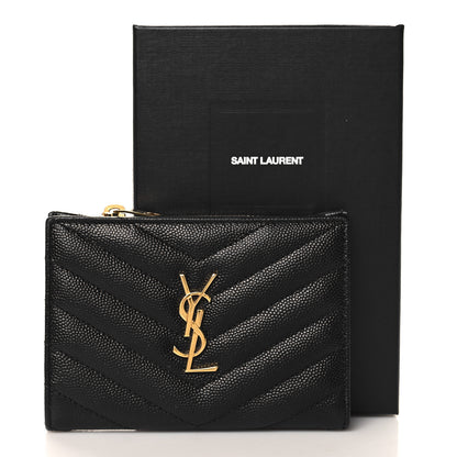 Saint Laurent Grain De Poudre Matelasse Chevron Monogram Zipped Two-Part Wallet Black 9 of 9