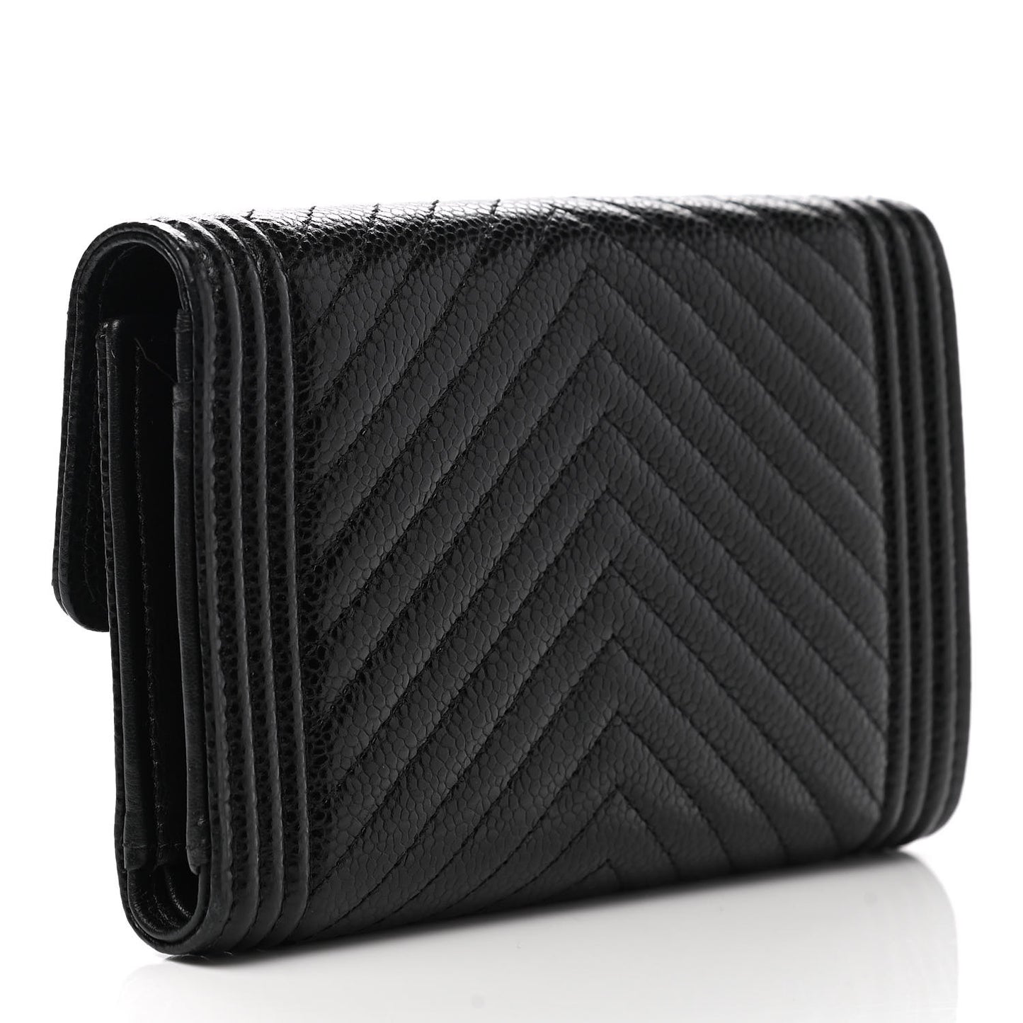 Caviar Chevron Quilted Medium Boy Flap Wallet Black