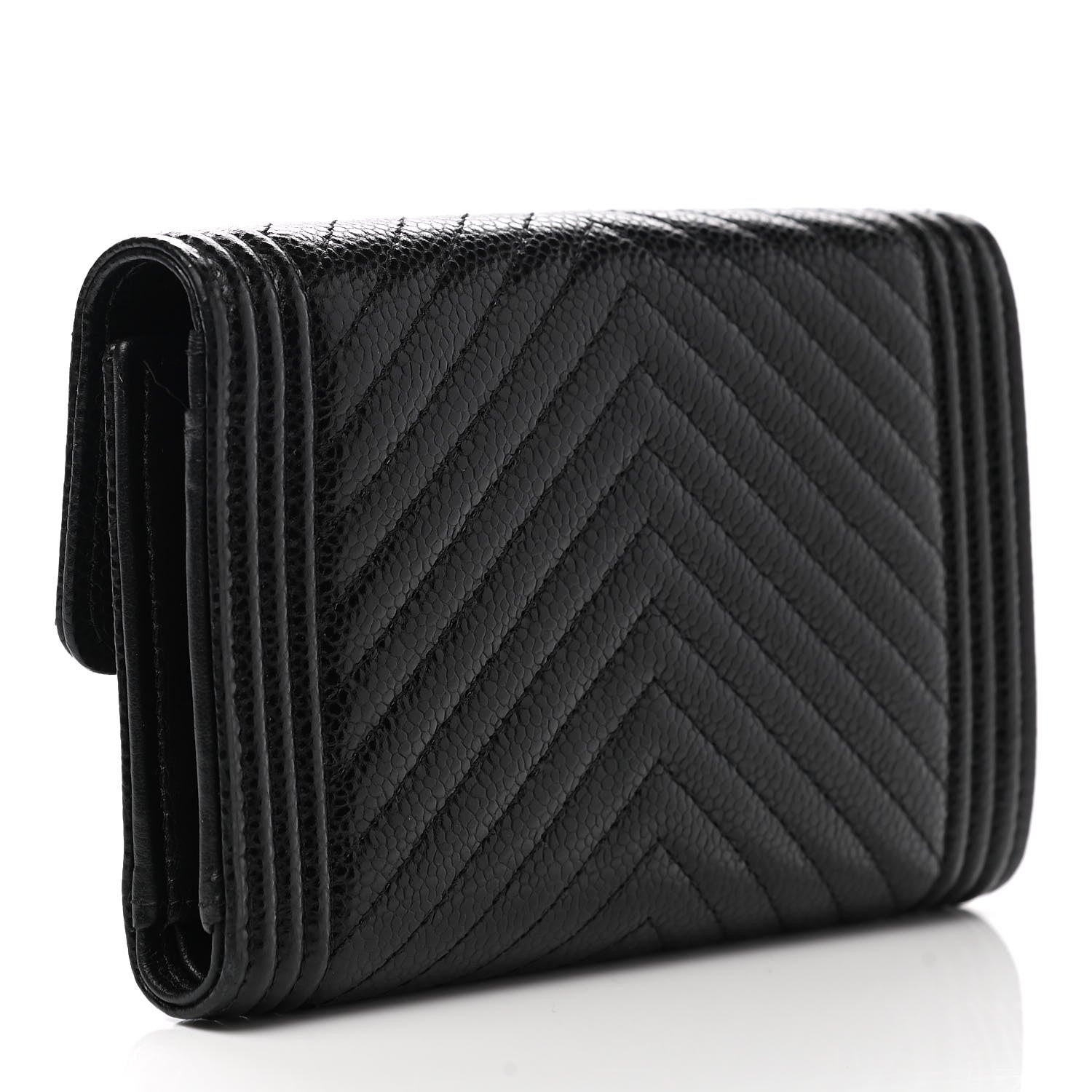 Chanel Caviar Chevron Quilted Medium Boy Flap Wallet Black 3 of 7