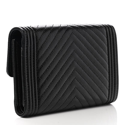 Chanel Caviar Chevron Quilted Medium Boy Flap Wallet Black 3 of 7
