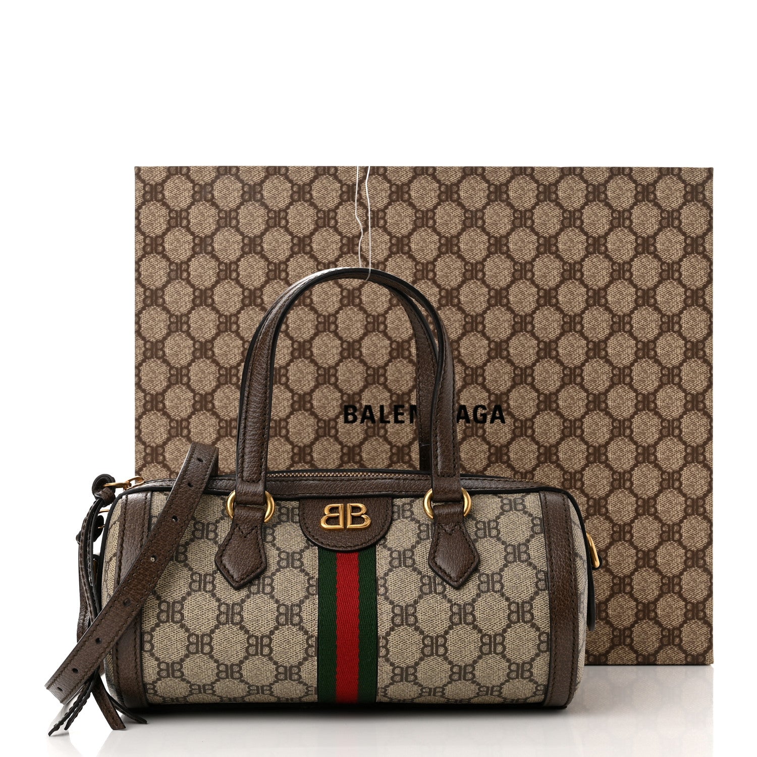 Gucci X BALENCIAGA BB Supreme Monogram Web Small Ophidia Boston Bag Beige New Acero 11 of 11