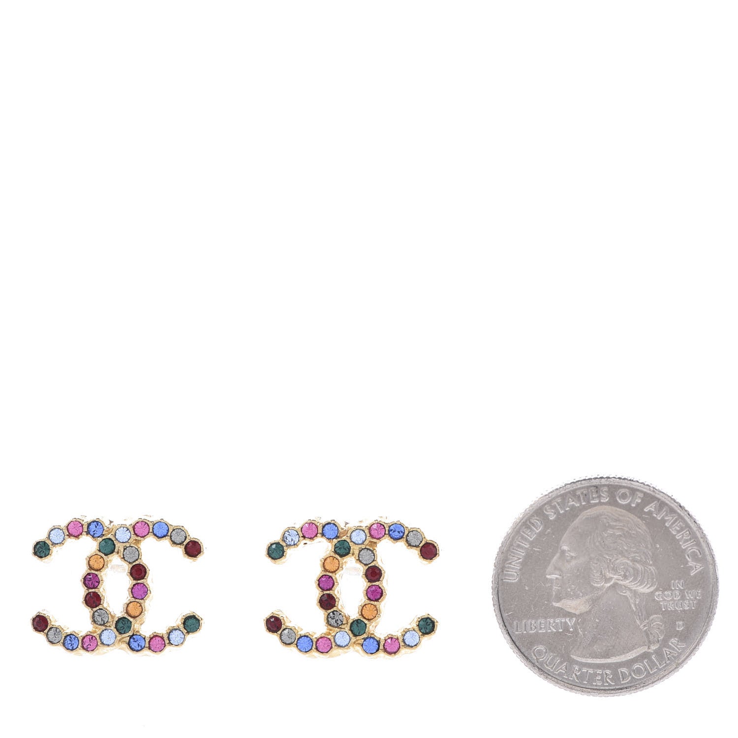 Chanel Crystal CC Earrings Gold Multicolor 2 of 5