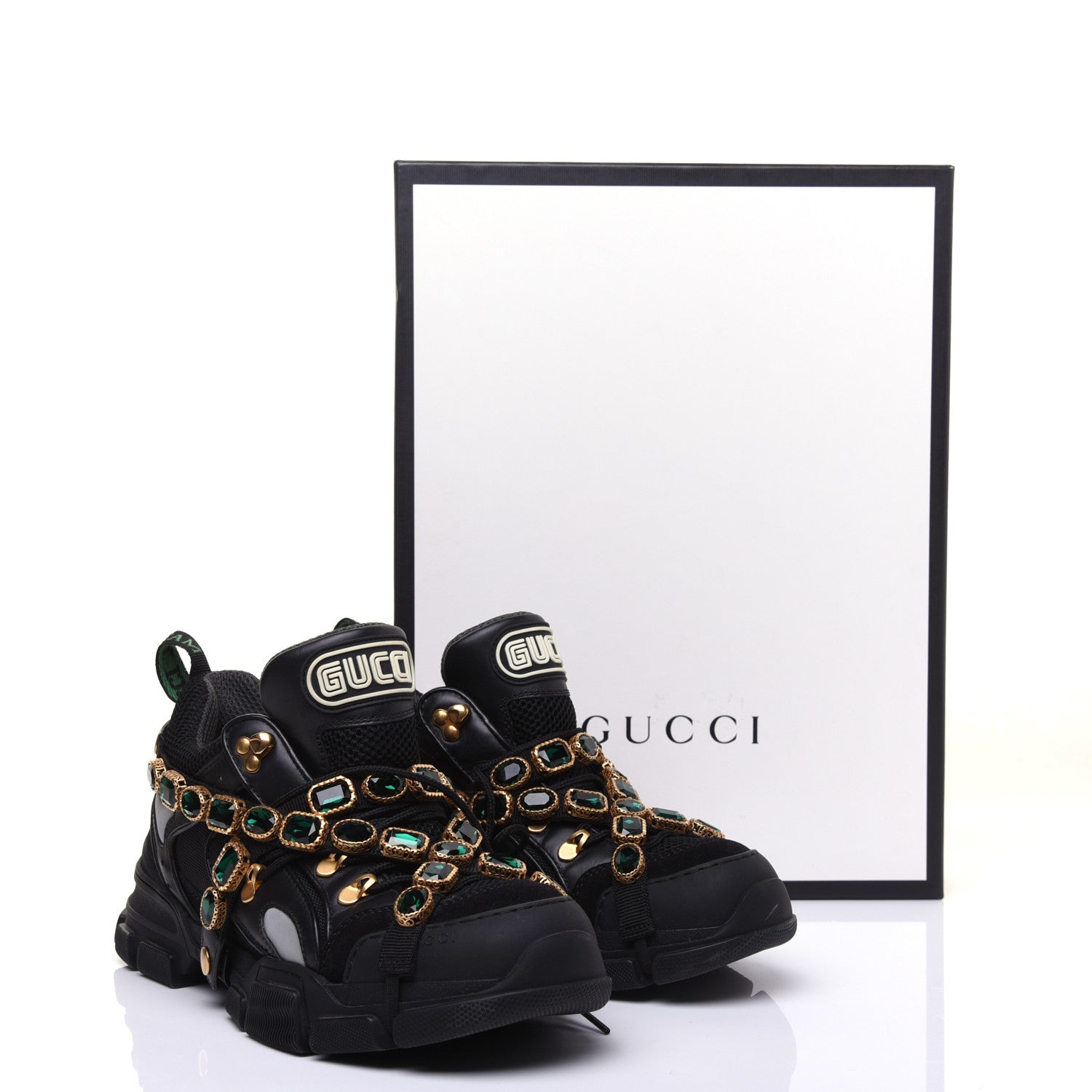 Gucci X SEGA Mesh Suede Calfskin Removable Crystals Mens Flashtrek Sneakers 9.5 Black Silver 14 of 14