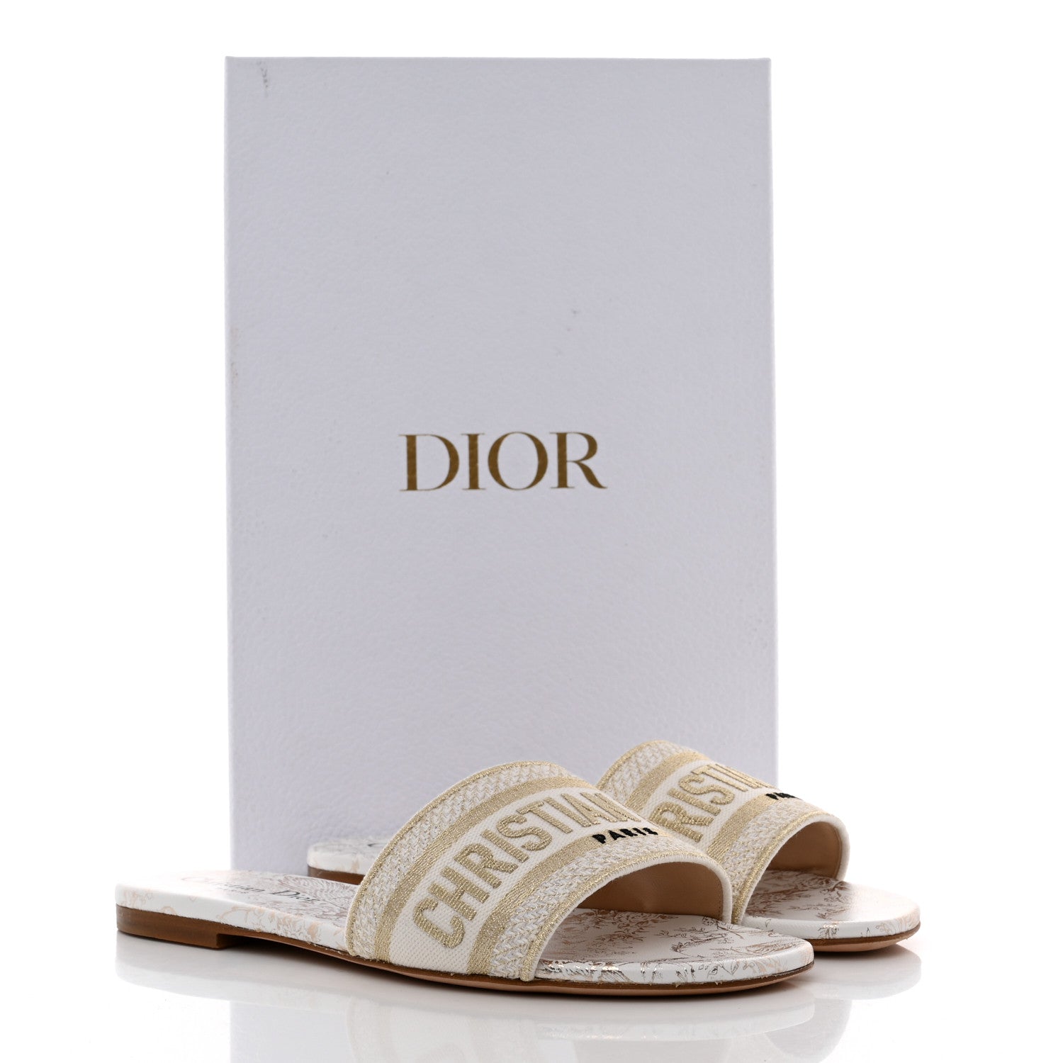 Christian Dior Canvas Lurex Jardin d'Hiver Embroidered Dway Flat Slide Sandals 37 White Palladium 9 of 9