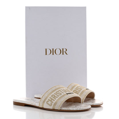 Christian Dior Canvas Lurex Jardin d'Hiver Embroidered Dway Flat Slide Sandals 37 White Palladium 9 of 9