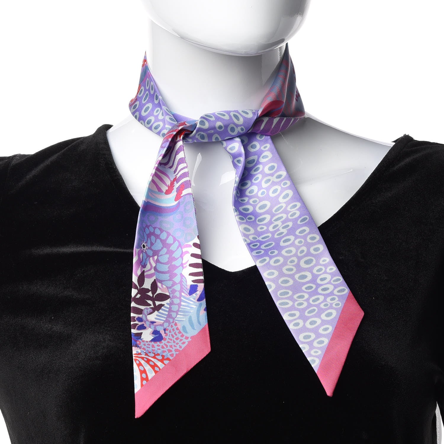 Hermes Silk Under The Waves Twilly Framboise Parme Rouge 2 of 4