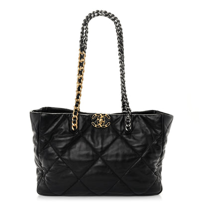 Chanel Lambskin Quilted Chanel 19 East West Shopping Bag Black 1 of 10