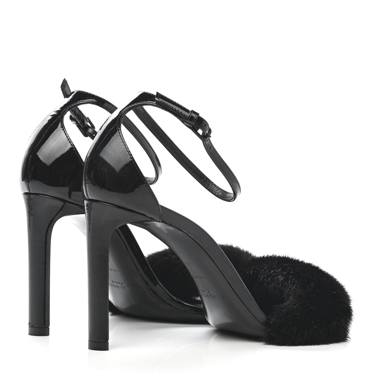 Mink Patent Ankle Strap Sandals 36 Black