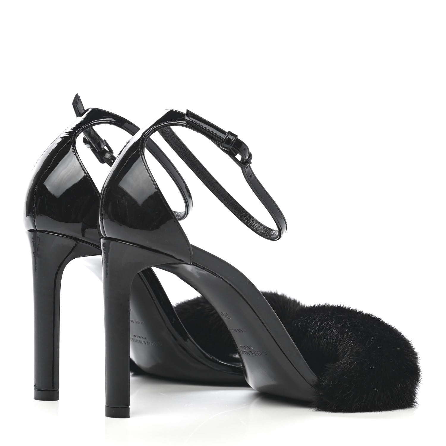 Saint Laurent Mink Patent Ankle Strap Sandals 36 Black 4 of 8