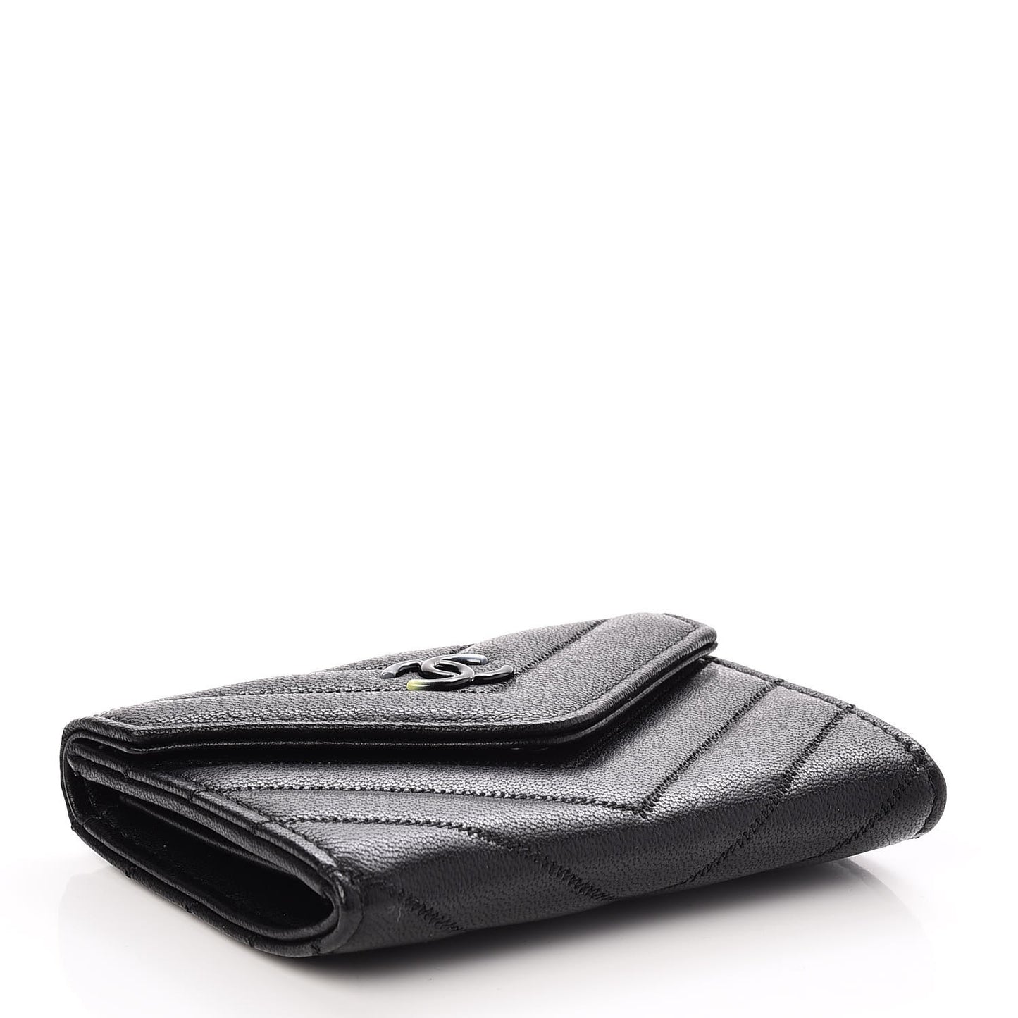 Lambskin Chevron Quilted Multicolor Card Holder Black