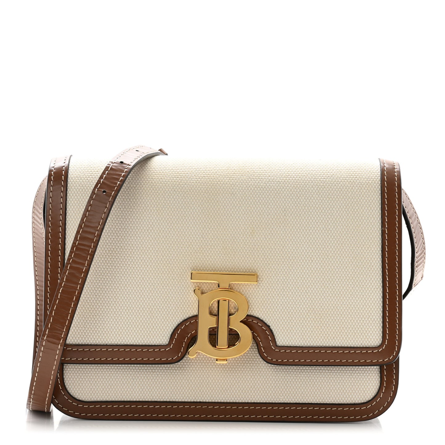 Canvas Calfskin Small TB Bag Natural