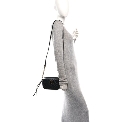 Gucci Calfskin Matelasse Mini GG Marmont Chain Shoulder Bag Black 2 of 10