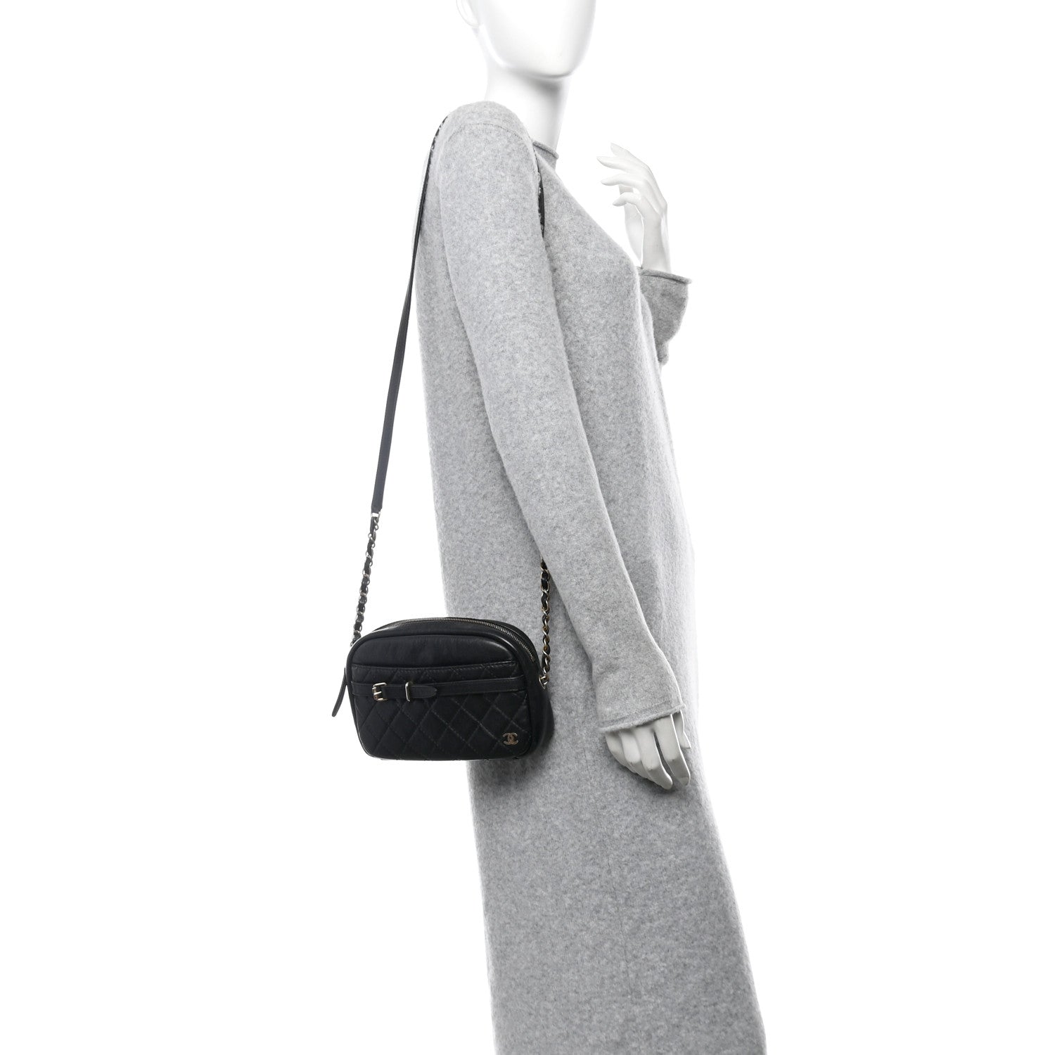 Chanel Lambskin Quilted Medium Buckle Camera Case Bag Black 2 of 10