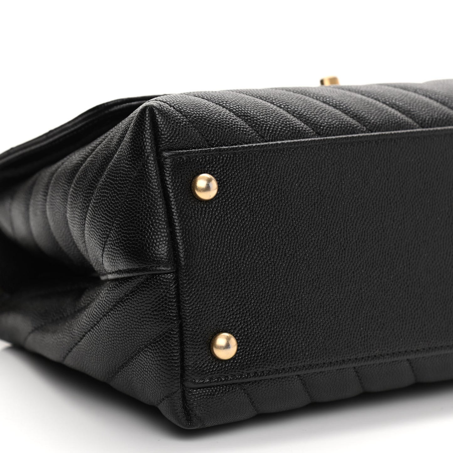 Caviar Chevron Quilted Small Coco Handle Flap Black