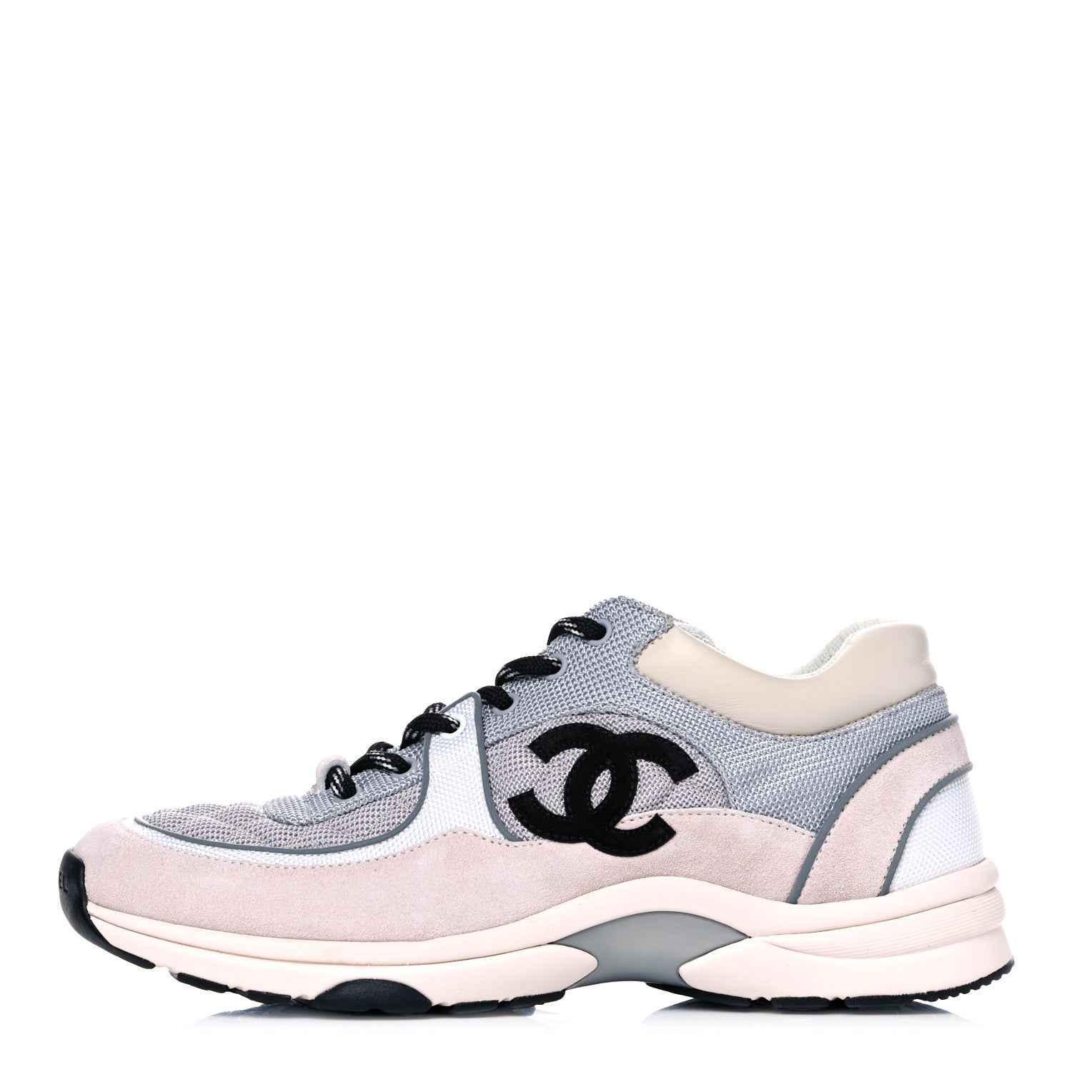 Chanel Nylon Suede Calfskin Womens CC Sneakers 40 Grey White Pink 1 of 9