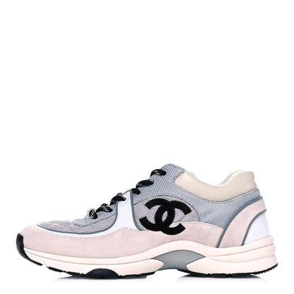 Chanel Nylon Suede Calfskin Womens CC Sneakers 40 Grey White Pink 1 of 9