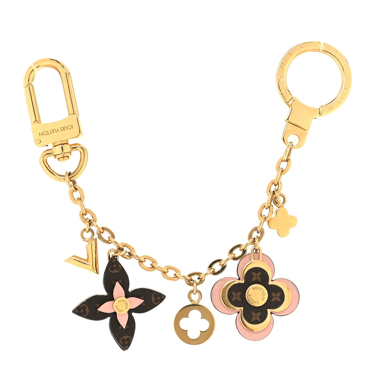 Brass Monogram Blooming Flowers Bag Charm Key Holder Rose Ballerine